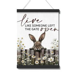 lot 4506 image: Easter Vintage Wall Art Poster Hanger Frame, Easter Decor Canvas Poster Hanging, Rustic Farmhouse Rabbit Canvas Artwork Prints, Bunny Wall Art For Home Decoration For Living Room, Bedroom, Office, P