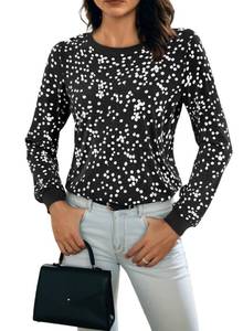 lot 6011 image: BLENCOT Long Sleeve Shirts for Women Casual Polka Dot Blouses Loose Fit Fall Tees Sweater Spring Graphic Basic Business Leopard Sweatshirts Medium Polka Dots Black size M
