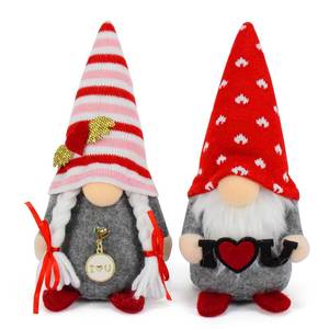lot 6397 image: Vytina 2 Pcs Valentines Day Gnomes Plush Ornaments Handmade Swedish Tomte Mr and Mrs Couple Gnome Valentine Day Gifts Tiered Tray Home Decorations