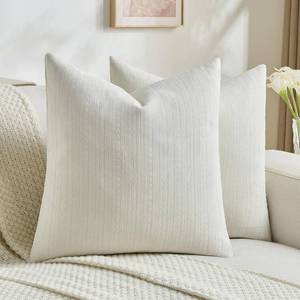 lot 6400 image: FUTEI Pack of 2 Solid Chenille Throw Pillow Covers 24x24 Inch Soft Cozy Wheat Ear Striped Textured Decorative European Cushion Cases Modern Farmhouse Accent for Couch Bed Living Room, Cream