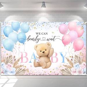 lot 6454 image: Avezano Boho Bear Gender Reveal Backdrop Banner Boho Floral We Can Bearly Wait Gender Reveal Decorations Pampas Grass He or She Baby Shower Party Decor (6x3.6ft)