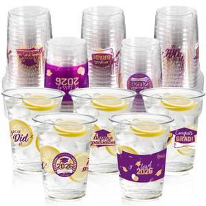 lot 6478 image: 50 Pack Graduation Decorations Class of 2026, 16 Oz Purple and Gold Graduation Clear Plastic Cups Disposable Party Cups for Drinks 2026 School Grad Party Favors Supplies