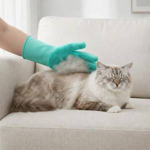 lot 6479 image: Cat Grooming Gloves for Hair-Removal Effective at Removing 99percent Loose Fur - Keep Home SofaClothes Fur Free Cleaning and Silicone Bristles - Gentle Grooming for Short-long Hair Cats (2 Pack)
