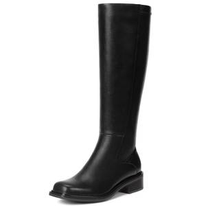lot 9520 image: Lumeheel Black Knee High Boots for Women - Low Heel Square Toe Fall Tall Boots with Side Zipper B 5