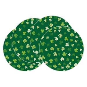 lot 10384 image: XCHI Green Shamrocks St. Patrickfts Day Round Placemats Set of 4 Table Mats for Party Home Kitchen Dining Table Decorations 14x14 Inch