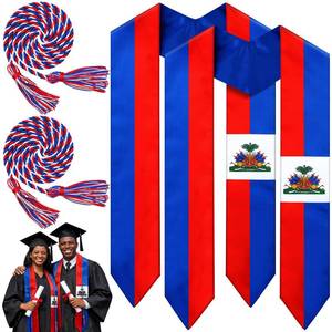 lot 10387 image: JaGely Country Flag Graduation Stole Sash Honor Cords Class of 2026 First Generation Grad Stole for International Students(Haiti 1)