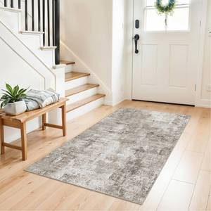 lot 11417 image: 3x4 Washable Entryway Area Rug - Non-Slip Modern Small Indoor Mat for Bathroom,Living Room,Bedroom - Abstract Neutral Soft Low-Pile Throw Carpet with Rubber Backing (Beige Grey)