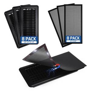 lot 11425 image: 16 Pcs 4x10in Floor Register and Magnetic Vent Cover Set, 8 Magnetic Mesh Vent Covers and 8 Heavy Duty Metal Walkable Floor Vents with Damper for Wall Ceiling HVAC, Keeps Hair Food Debris Out, Pet Proof