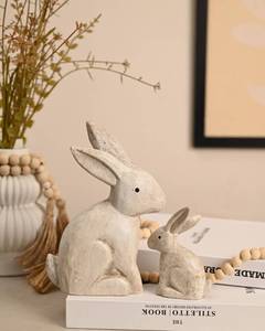 lot 11474 image: WONDROUSft DECO Easter Bunny Decor Wooden Vintage Bunnies Figurines, Small Decorative Bunny Statue Set of 2, Easter Rabbit Table Decor, Farmhouse Easter Decorations Indoor, Home Decor, Gift
