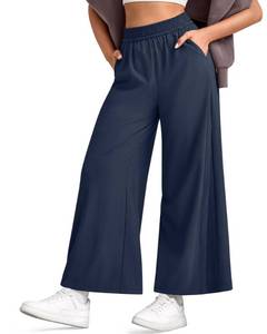 lot 12006 image: G4Free Cropped Pants for Women Lightweight Wide Leg Trousers for Dailywear Pull On Ankle Pants Summer(Dark Navy,M,Petite)
