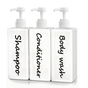 lot 12008 image: 21oz Shampoo and Conditioner Dispenser (Set of 3) Modern Refillable Shampoo Pump Bottles for Shower Soap - Empty Shampoo Conditioner Body Wash Dispenser Set - Stylish Permanent Labels - for Bathroom