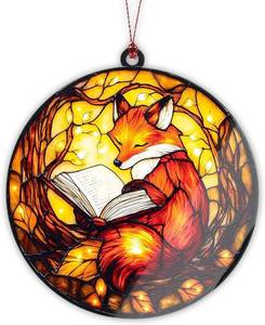 lot 12328 image: Fox Ornament, Book Lover Gifts for Women, Book Ornament, Christmas Ornaments 2026, Cozy Reading Animal Decor, Literary Gift Idea, Autumn Light Acrylic Suncatcher Ornaments, Unique (Set Of Three)