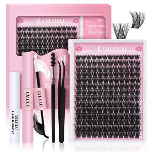 lot 12331 image: Uilulu Lash Clusters Kit for DIY Lash Extension at Home, False Eyelashes Set with Bond Seal, Lash Remover, Brush, Tweezers, D Curl Wispy Individual Clusters Eye Lash Extensions (U04 Kit)