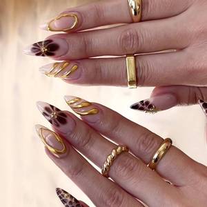 lot 12342 image: Floral Press on Nails White French Tip Fake Nails with Pearl Design Spring Summer Nail Glossy Reusable Artificial Acrylic Full Cover Stick on Nails Medium Almond False Nails for Women Manicure 24Pcs