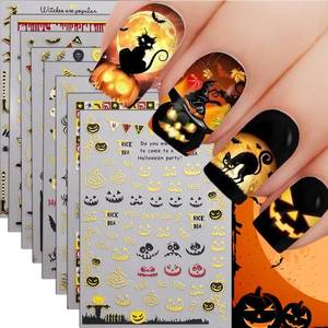lot 12364 image: 8Pcs Halloween Nail Stickers Spider Web Nail Decals Gold DIY Self Adhesive Ghost Cobweb Nail Design Halloween Nail Decoration Supplies Holiday Manicure Accessories for Women Girls