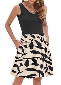 lot 12399 image: AUSELILY Womens Summer Dresses 2025 Casual Sleeveless Sundress Beach Vacation Flowy Tiered Short Dresses with Pockets Black LeafBlack XL