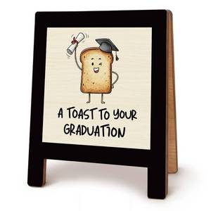 lot 12425 image: CFFJLHN Graduation Gift Desk Sign, Funny Toast Graduation Gifts for Him Her Women Men, Photo Holder, A Toast To You Graduation Wooden Plaque Sign for Bedroom Dorm Cubicle Accessories Decoration