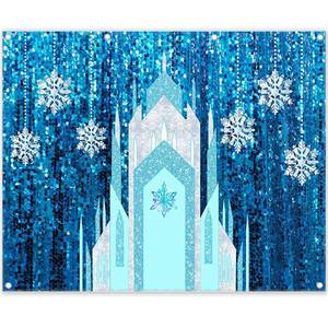 lot 12436 image: ZTHMOE 2D Digital Printing Photo 7x4.9ft Polyester Fabric Ice Snow Castle Backdrop Girl Birthday Indoor Party Decoration Princess Banner Snowflake Curtain (No Glitter No Sequin) Winter Booth Props