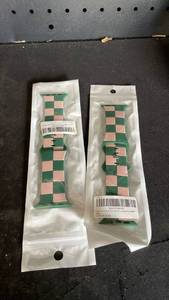 lot 12445 image: Dainashi Sport Band 2-Pack Green Pink Checkered Pattern Watch Compatible