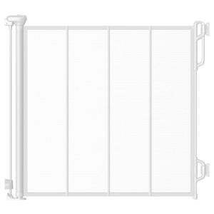 lot 13642 image: Spaceany Reinforced Retractable Baby Gate or Mesh Dog Gate,Easy to Use for Stairs, Doorways, Hallways, Indoor, Outdoor, Wide Pet Gate 33.5in Tall, Extends to 45in Wide, White