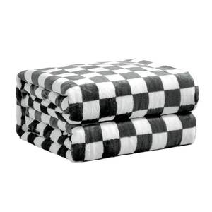 lot 14105 image: FY FIBER HOUSE Checkered Flannel Fleece Throw Blanket King Size Soft Cozy Checkerboard Grid Print Chessboard Gingham Pattern Blankets for Bed Couch Sofa, 90inx108in, Black