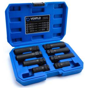 lot 14106 image: VEXPLO Spline Lug Nut Socket Set, 8 Piece SAE and Metric Locking Lug Nut Removal Tool, Wheel Lock Removal Kit for Easy Removing of Aftermarket and Factory Wheel Lug Nuts
