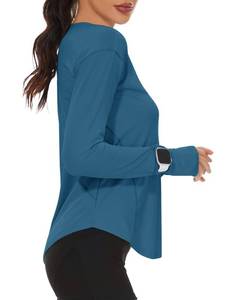 lot 14111 image: Loovoo Workout Tops for Women Long Sleeve Compression Athletic Gym Fitted Shirt Running Yoga Loose Sports Boat Neck Top Deep Blue X-Large