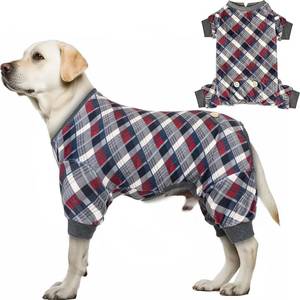 lot 14132 image: KYEESE Dog Pajamas Large Sized Dog Velvet Pjs Soft Pet Clothes Comfy Coat Stretchy Onesie Plaid Doggie Jammies, Grey, XXXL
