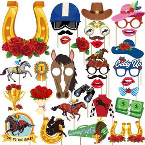 lot 14140 image: 31PCS Kentucky Decorations Horse Party Decorations, Kentucky Photo Booth Props Party Supplies, Race Photo Booth Props Kit, Horse Racing Decorations,Party Supplies