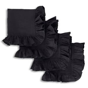 lot 14143 image: Solino Home Linen Placemats Set of 4-100percent Pure Linen Navy Blue Placemats 14 x 19 Inch - Gabrielle Ruffle, Handcrafted and Machine Washable