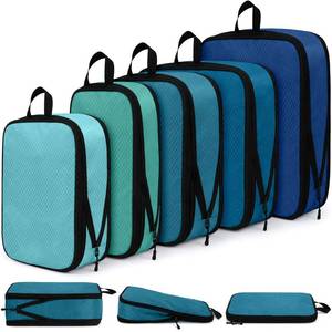lot 14170 image: Bulyoou 5 Pack Compression Packing Cubes for Travel Space Saving Cubes Luggage Organizer for Suitcase(Blue,Mixed)