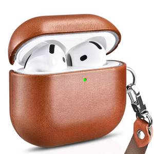lot 14186 image: AirPods 4 Leather Case with Strap, ICARER Genuine Leather AirPod 4 Case with Strap and Led Light for Apple AirPods 4 (2024), Support Wireless Charging and MagSafe(Brown)