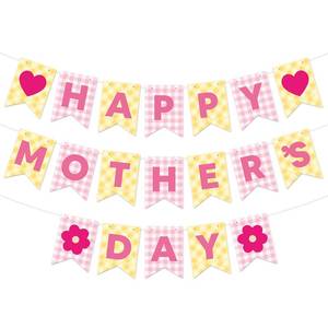lot 14206 image: Happy Motherfts Day Banner Set Decoration for Motherfts Day Party Decorations Backdrop Garland for Mom Motherfts Day Glitter Garland Photo Props (Yellow Heart Plaid)