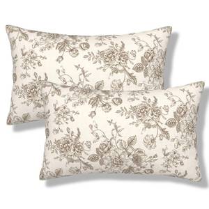lot 14207 image: WEINAODI Vintage Floral Lumbar Throw Pillow Covers Tan and Cream Floral Pillow Cover 12x20 Inch Set of 2 Chinoiserie Flower Pillowcase Decorative Cushion Cases for Couch Sofa