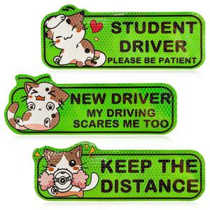 lot 14215 image: DXNQ 3 PCS Student Driver Magnet for Car, 9 Inch Reflective New Driver Magnet Car Bumper Sticker, Please Be Patient Keep Distance Safety Signs for Rookie Driver, Car Accessories