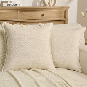 lot 14221 image: FUTEI Pack of 2 Solid Chenille Throw Pillow Covers 18x18 Inch Soft Grainy Textured Decorative Cushion Cases Modern Farmhouse Accent for Couch Bed Living Room, Cream