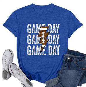 lot 14248 image: Game Day Large T-Shirt Woman Lightning Print Short Sleeves Top Vintage Gameday Football Shirt Squad Sport Season Tees