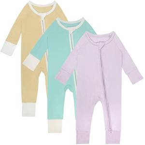 lot 14249 image: Gaiibbt 3PACK Baby Rompers Footless 2 Way Zipper Long Sleeve Pajamas aqua greenlilaclight yellow 0-3 M