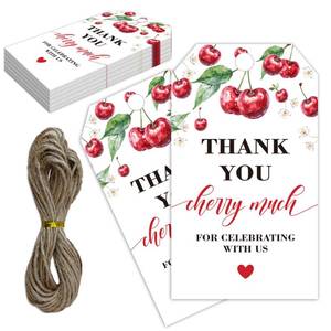lot 14270 image: Gift Tags with String Attached - Cherry Thank You Tags for Party Favors, 2x3 Inch, Perfect for Wedding Baby Shower Holiday Anniversary Celebration-A11