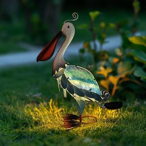lot 17556 image: HONGLAND Solar Metal Pelican Statues Garden Sculpture and Statues, 19 Inch Glass Outdoor Pelican Yard Art Coastal Ocean Bird Decor Lawn Ornament for Backyard Porch Patio DecorBlue