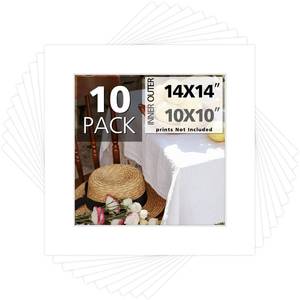 lot 17578 image: Mat Board Center, Pack of 10, 14x14 for 10x10 White Photo Picture Mats - Acid Free, 4-ply Thickness, White Core - for Pictures, Photos, Framing