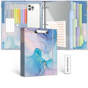 lot 18226 image: 3 Ring 1 Inch Binder Organizer, KLLVE Three Ring Binders with Clipboard, 5-Tabs Pockets Dividers, Plastic Folder, 18 Divider Stikers,Pen Loop (Blue Marble, Letter Size)