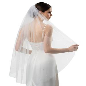 lot 18238 image: AOREAS 1Tier Wedding Bridal Veil White Pearl Wedding Veil Engagement Gifts for Bride Long Cathedral Length Bridal Tulle Veil Bridal Bachelorette Party Accessories for Women