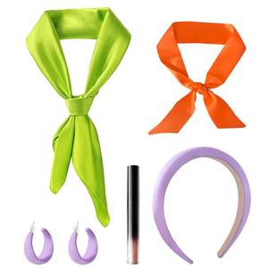 lot 18240 image: Purple Headband, Green Neck Scarf, Purple Earrings and Lipstick, Orange Scarf - Halloween Costume Accessories Set Party Cosplay and Themed Events