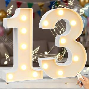 lot 18242 image: HEYCOLOR Marquee Numbers Lights Sign with Birthday Music, LED Decorative Light up Number 13 with Remote for Party Anniversary Decorations Wedding Christmas Home Decor, Battery Operated, White Plastic