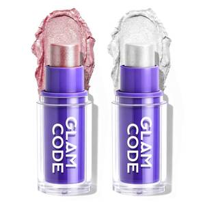 lot 18244 image: (BlushHighlighter Set) Glam Code Highlighter Stick, Creamy Long Lasting Shimmer Glow Face Makeup, Buildable Blendable for Cheek Nose Body Highlight and Contour, 2 Pack, 0.23 oz Each - #02 Rose and Starlight White