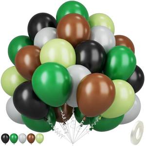 lot 18251 image: Green and Brown Balloons, 12 Inch Black Brown Dark Fruit Green Gray Latex Balloon for Boys Video Game Theme Jungle Safari Party Birthday Decorations