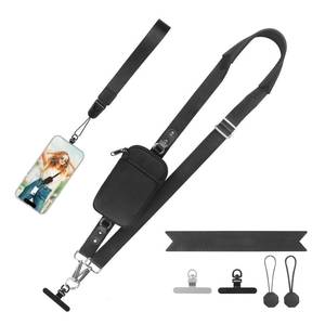 lot 18255 image: YFWE Clip and Go Strap for Phone With Wallet Crossbody (Detachable RFID Wallet) - Adjustable Phone Strap wSoft Silicone Pad, Universal Phone Lanyard with 360° Rotatable Tether Tabs for All Phones