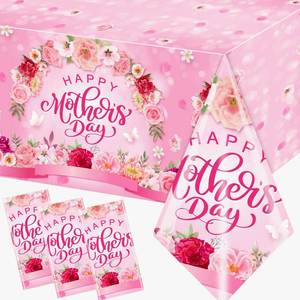 lot 18297 image: GREHUMOR 3Pack Happy Mothers Day Tablecloth Motherfts Day Party Decoration Pink Rose Flowers Mothers Day Large Disposable Rectangle Waterproof Table Covers for Outdoor Party Table Supplies