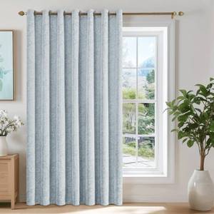 lot 18299 image: Beauoop Blue Floral Jacquard Blackout Curtains 84 Inches Long for Patio Sliding Door Extra Wide Chenille Flower Divider Room Darkening Thermal Soundproof Grommet Window Drapes, 100x84 Set of 1